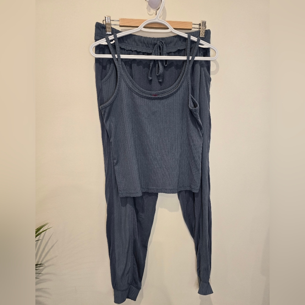 Women's Ribbed Tank and Jogger Sleep Set - Slate Blue